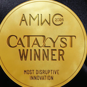 Sello AMWC 2026 — Catalyst Winner, Most Disruptive Innovation